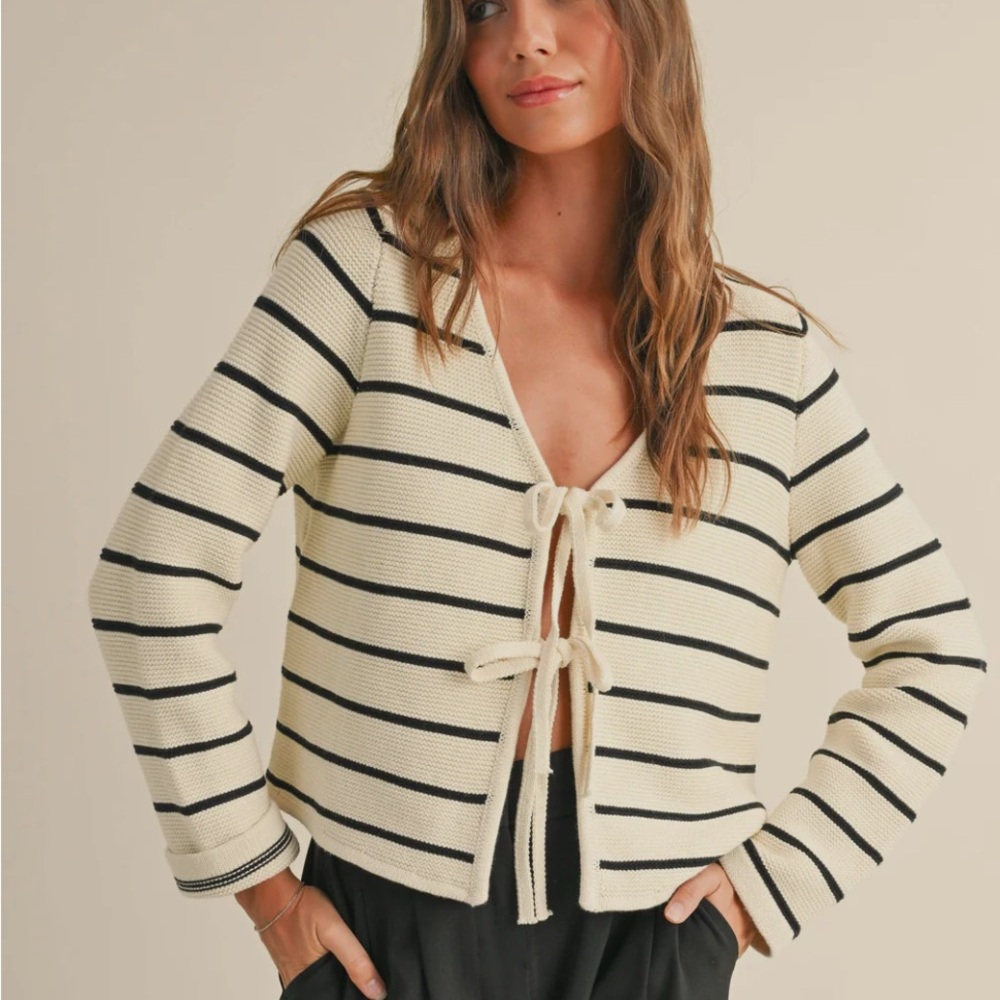 Striped Cream and Black Women's Sweater